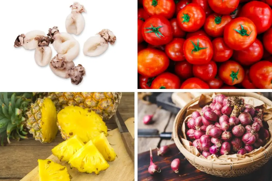 Chuẩn bị những nguyên liệu cần có để nấu canh chua mực.