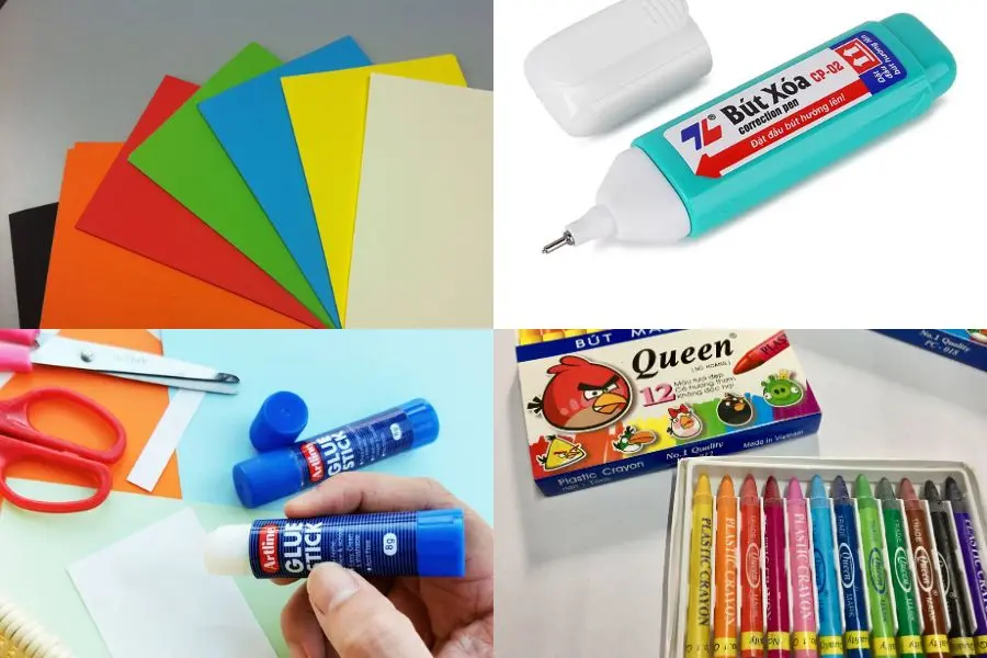 Chuẩn bị nguyên vật liệu làm thiệp Giáng Sinh 3D.