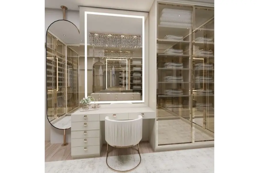Bàn trang điểm kết hợp tủ quần áo và kệ để đồ tiện lợi, đẳng cấp
