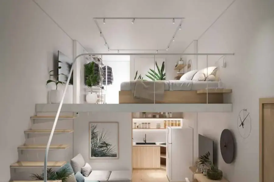 Mẫu phòng trọ 20m2 với gác lửng phong cách tối giản, nhẹ nhàng