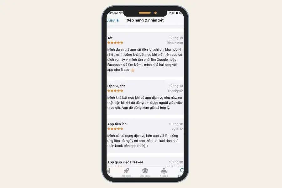 Lượt đánh giá của khách hàng với dịch vụ của bTaskee.