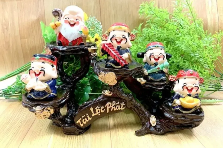 Tượng ngũ phúc thần tài mini trang trí bàn làm việc