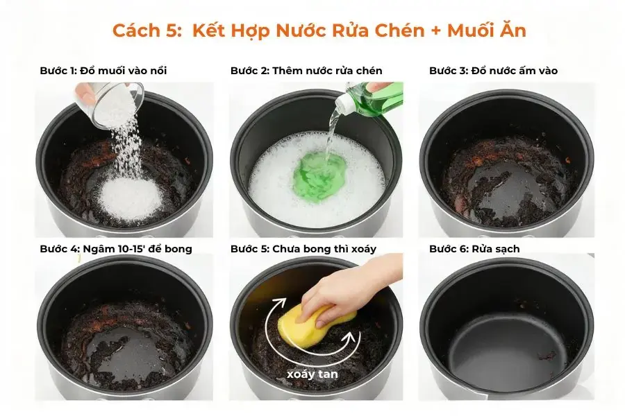 Sử dụng kết hợp muối ăn và nước rửa chén.