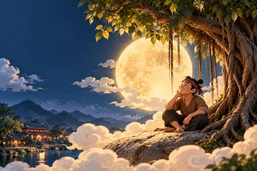“Cây đa chú Cuội” là hình ảnh quen thuộc gắn liền với sự tích chú Cuội và Tết Trung Thu.