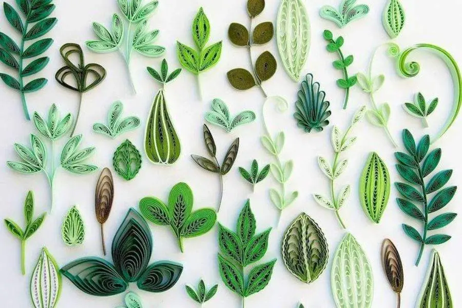 Mẫu tạo hình lá cây theo phong cách Quilling để trang trí thiệp sinh nhật