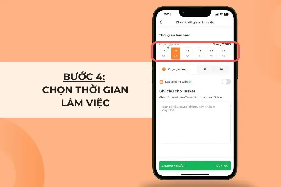 Chọn ngày và giờ để đặt lịch.