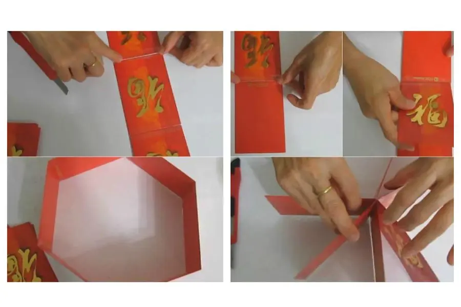 Tạo dáng lồng đèn từ việc xếp bao lì xì.