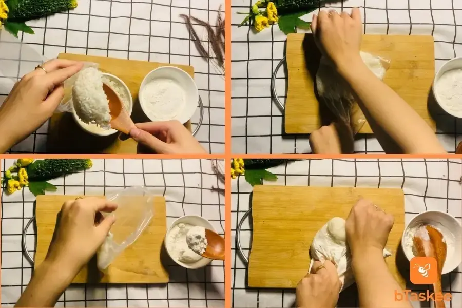 Các bước nhào bột làm bánh gạo cay từ cơm nguội