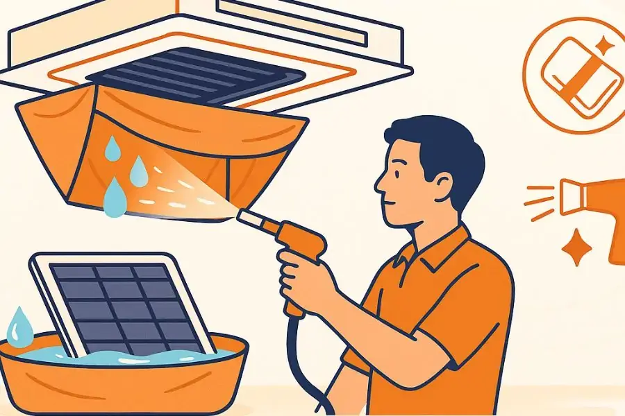 (Hình minh họa) Treo bạt che trước khi xịt nước vệ sinh.