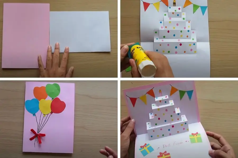 Chi tiết 3 bước làm thiệp mừng sinh nhật bằng giấy A4.