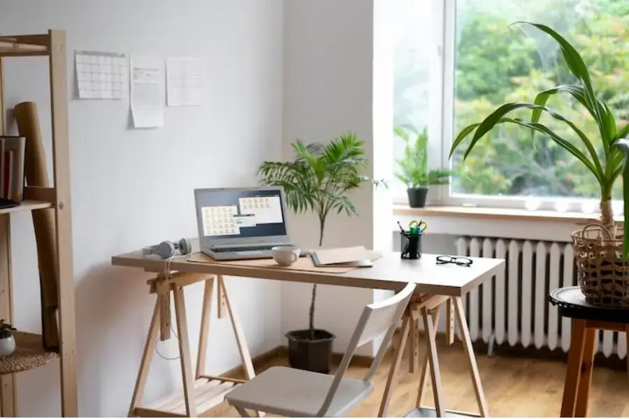 Cây xanh là một phần không nên thiếu trong thiết kế góc làm việc đẹp
