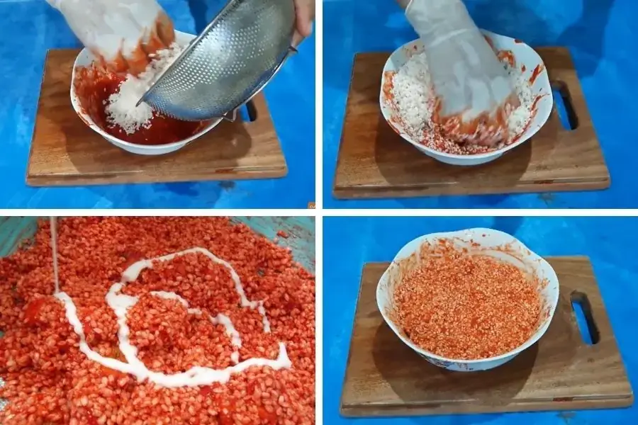 Làm hỗn hợp xôi gấc.