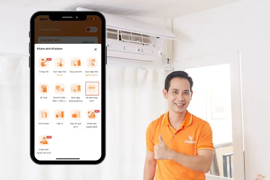 đặt lịch vệ sinh máy lạnh qua ứng dụng bTaskee
