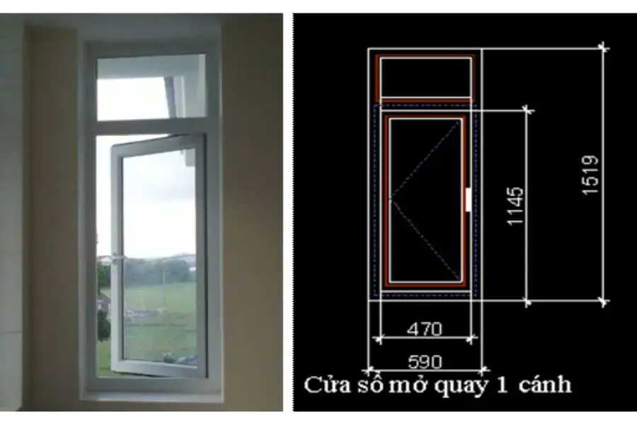 Kích thước cửa sổ mở quay 1 cánh