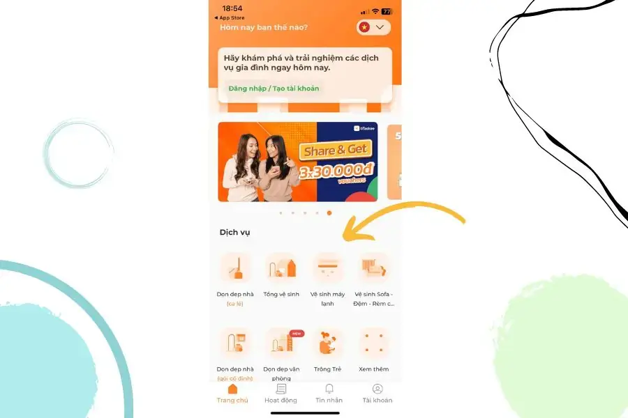 Sau khi tải app về, bạn truy cập vào app và chọn dịch vụ