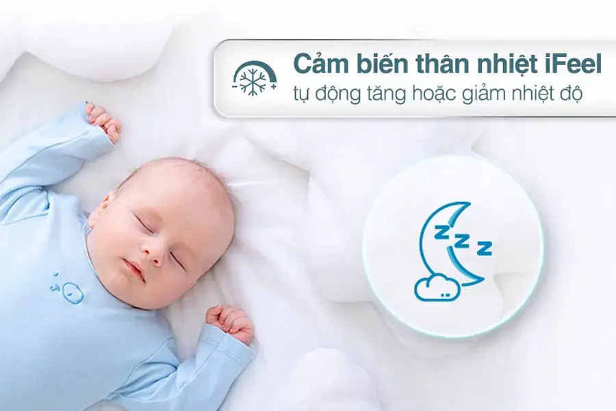 Bộ cảm biến nhiệt độ iFeel tự động điều chỉnh nhiệt độ, rất thích hợp với các gia đình có người già và trẻ em.