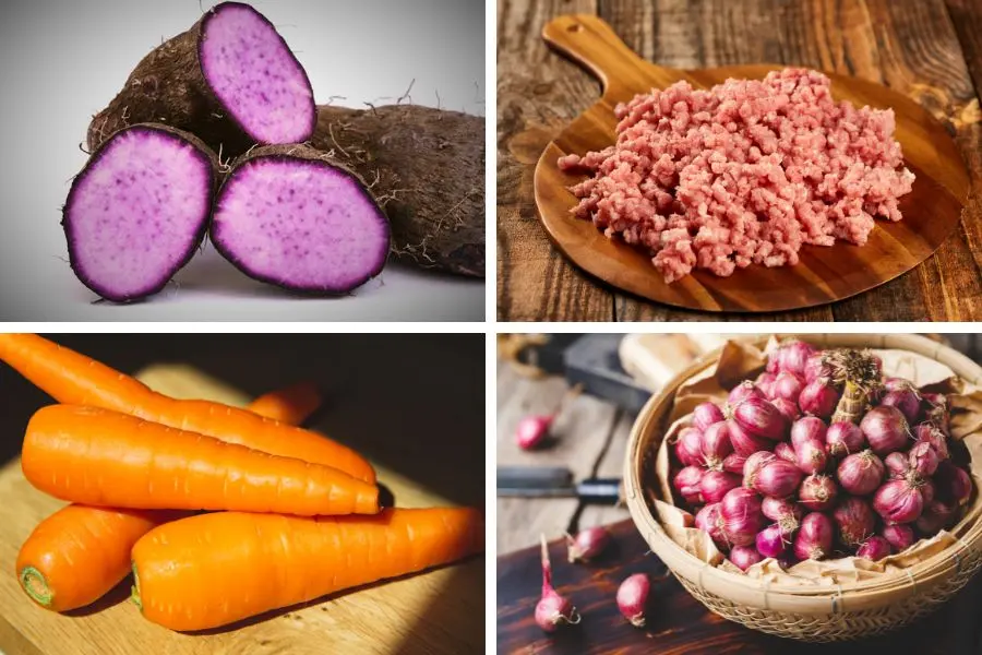 Chuẩn bị những nguyên liệu để nấu canh khoai mỡ.