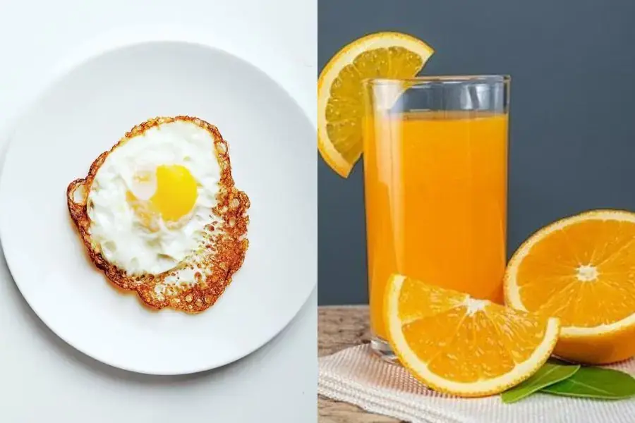Trứng ốp la kết hợp cùng nước cam