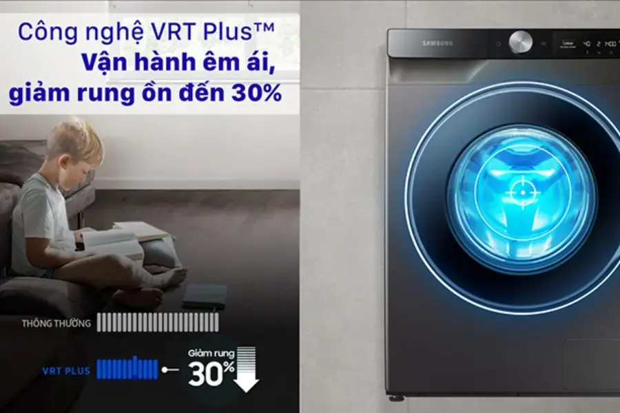Quá trình giặt sẽ trở nên nhẹ nhàng và êm dịu hơn nhờ công nghệ VRT Plus™, giúp giảm đến 30% rung và tiếng ồn. 