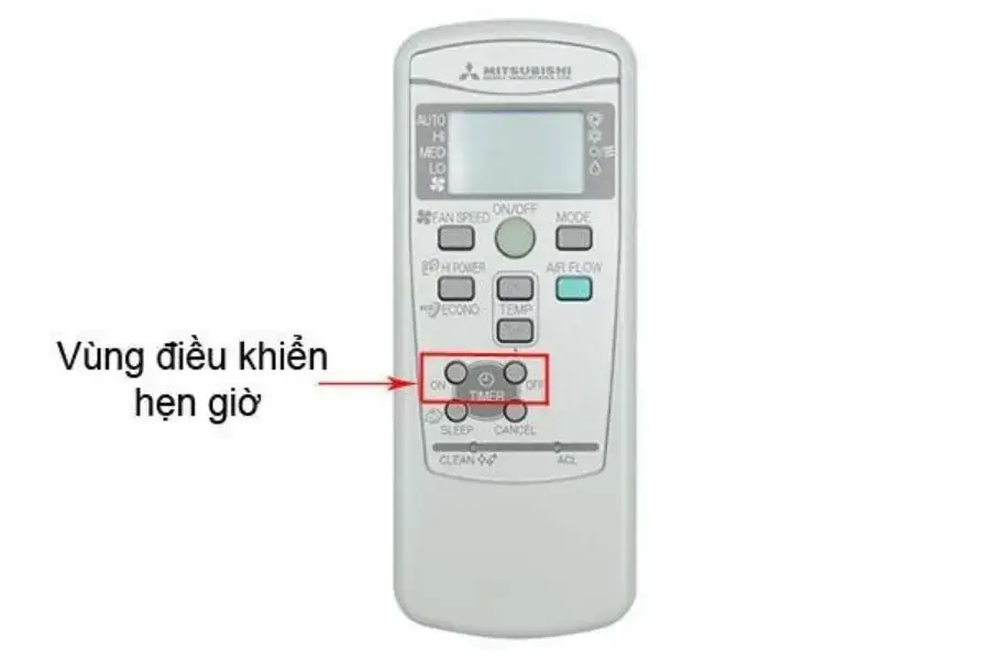 Vùng hẹn giờ để chỉnh điều khiển điều hòa Mitsubishi
