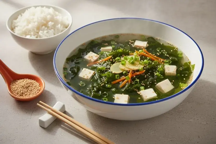 Canh rong biển đậu hũ kiểu Hàn Quốc chay.
