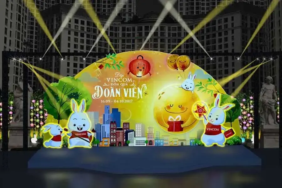 Backdrop trang trí trung thu ngoài trời.