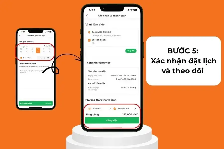Xác nhận và thanh toán.