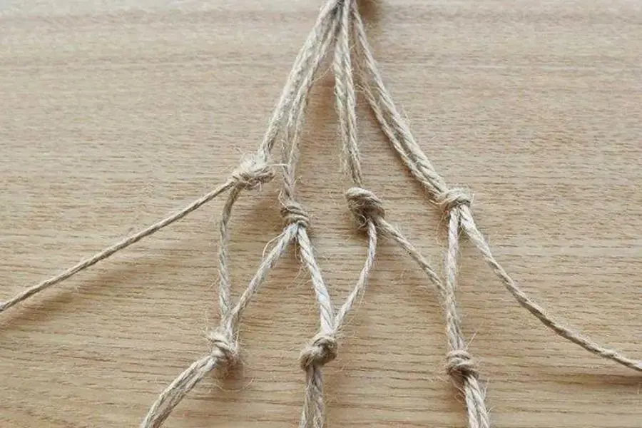 Thắt 2 đoạn dây liền kề nhau tạo khoảng 5cm.