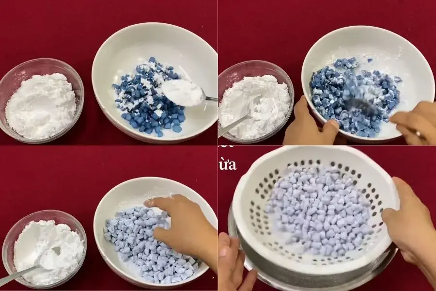 Công đoạn áo bột năng cho thạch củ năng