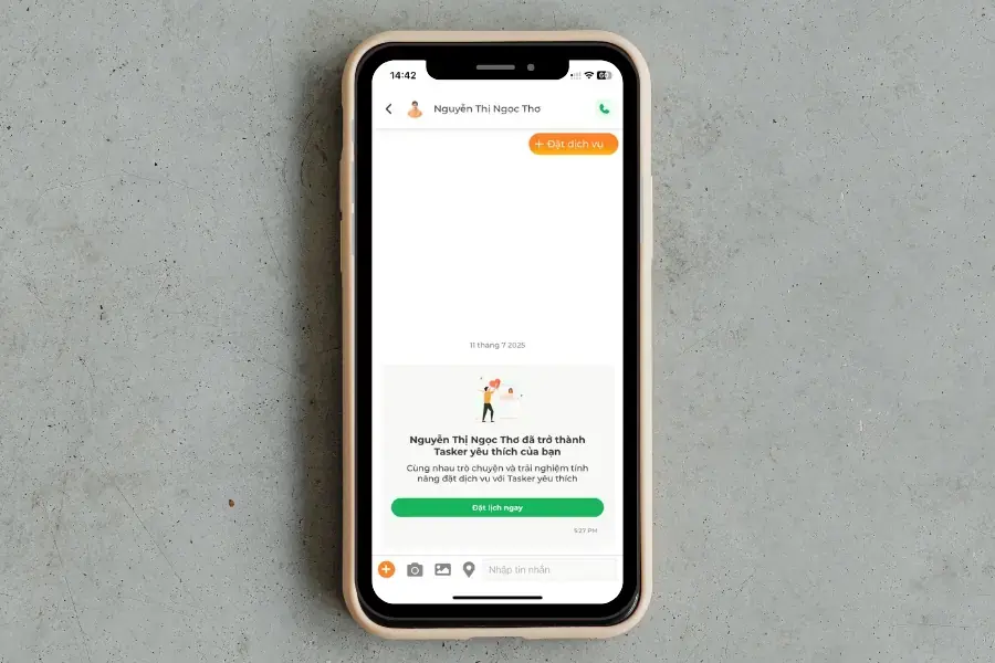 Tính năng chat trực tiếp với Tasker trên ứng dụng bTaskee. 
