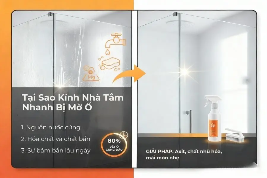 Tại sao kính nhà tắm nhanh bị mờ ố.