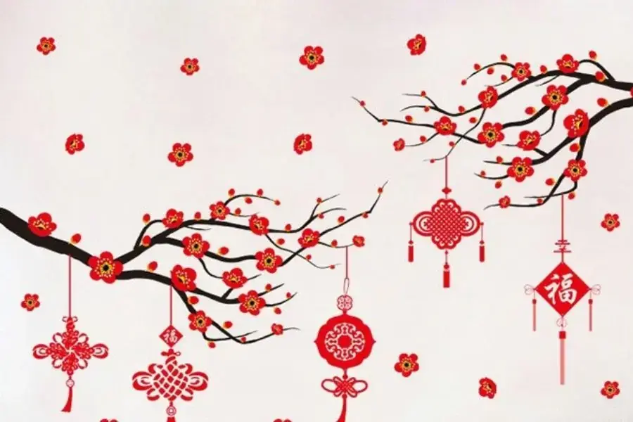 Trang trí tết văn phòng bằng giấy dán tường độc đáo.