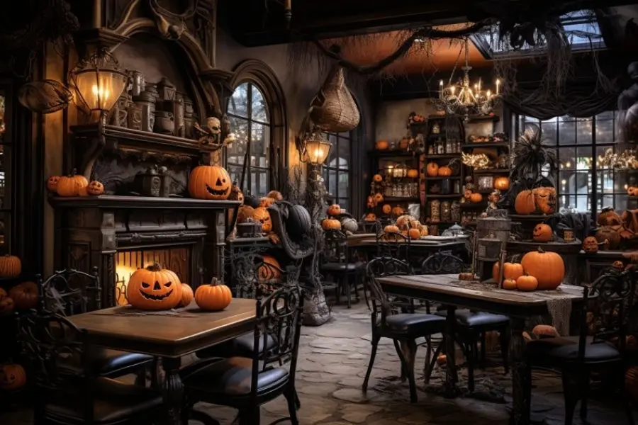 Những trái bí ngô là điểm nhấn chủ đạo trong phong cách decor của tiệm cafe này.