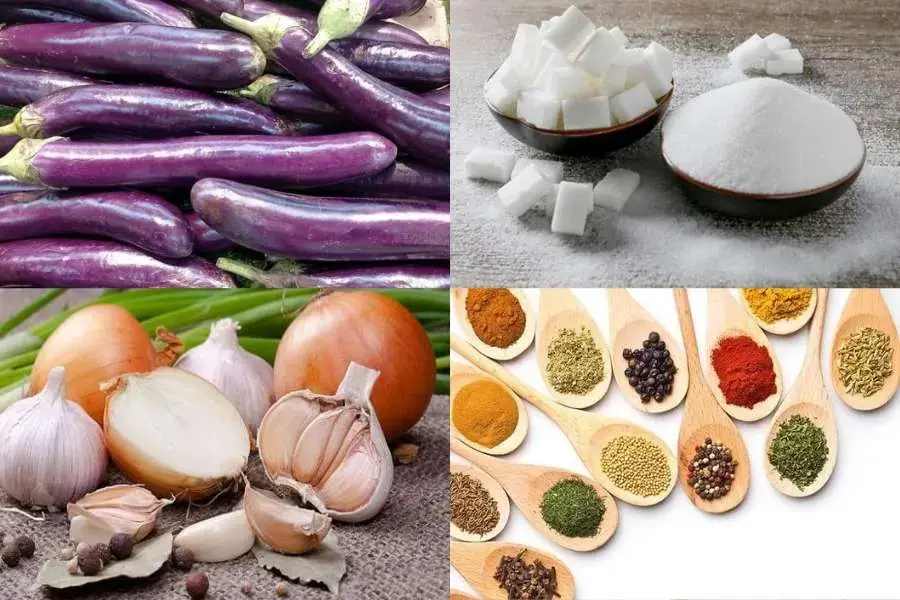 Nguyên liệu làm món cà tím chua ngọt và cà tím nướng mỡ hành