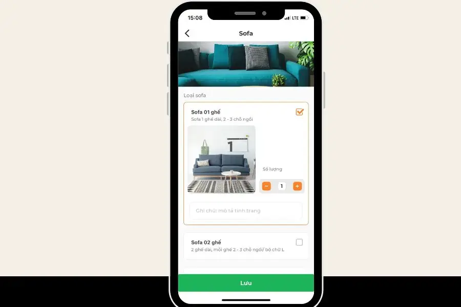 Nhập những thông tin chi tiết về sofa.