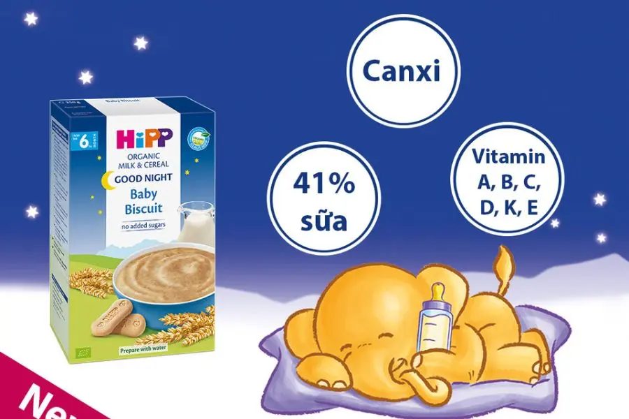 Bột Hipp chúc ngủ ngon giúp bé no lâu, nhanh đi vào giấc ngủ.