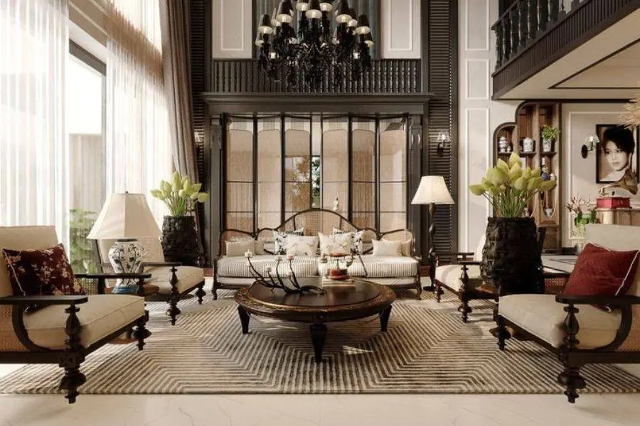 Trang trí phòng khách phong cách Indochine thời thượng và đẳng cấp châu Âu