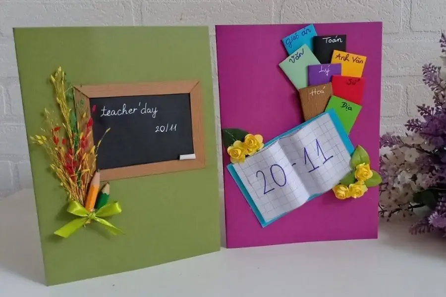 Làm thiệp 20 tháng 11 bằng bìa cứng giấy màu.