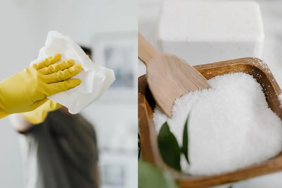 Vệ sinh gương nhà tắm bằng muối ăn