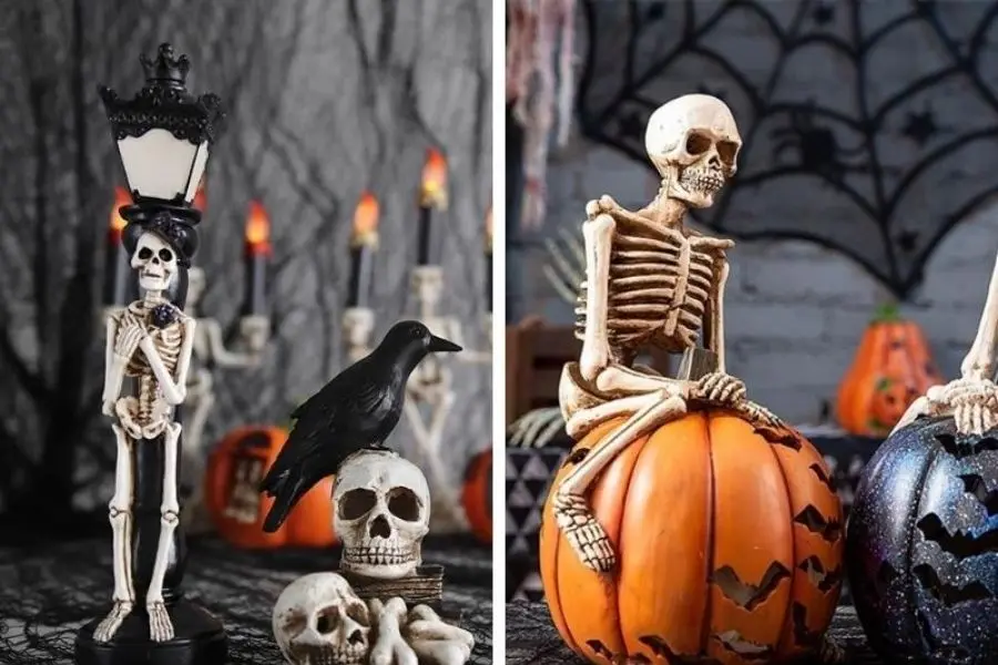 Sử dụng bộ xương mô hình để trang trí Halloween.