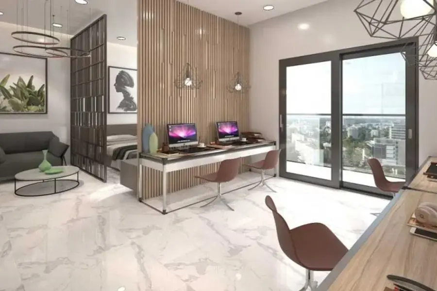 Vách ngăn gỗ họa tiết để phân chia không gian và trang trí căn hộ