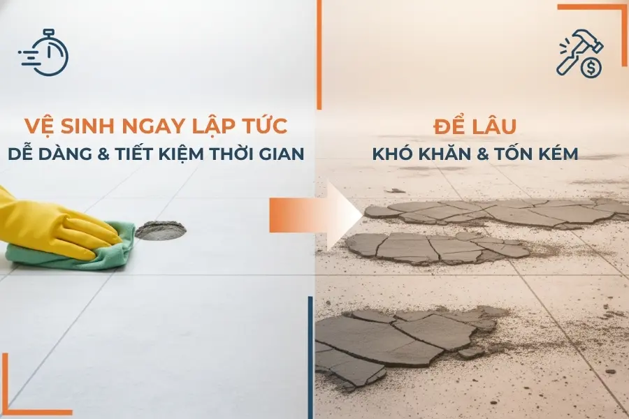 Nguyên nhân nên tẩy xi măng ngay sau khi thi công.