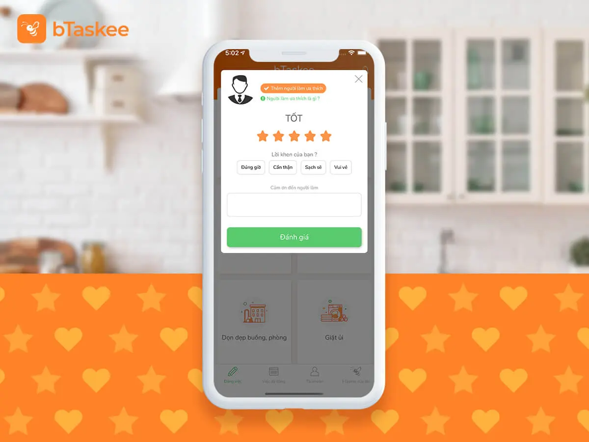 Đánh giá trợ lý bTaskee sau khi dịch vụ hoàn tất