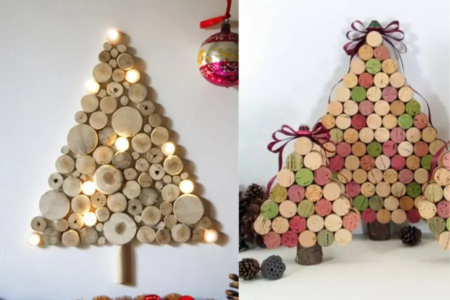 Cây thông Noel làm từ các khúc gỗ tròn sáng tạo.