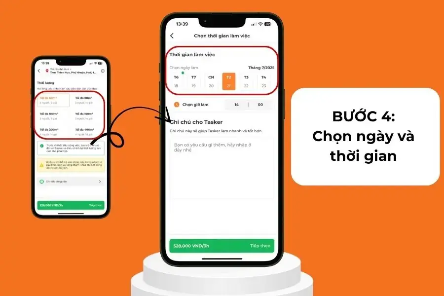 Chọn ngày và thời gian để đặt lịch.