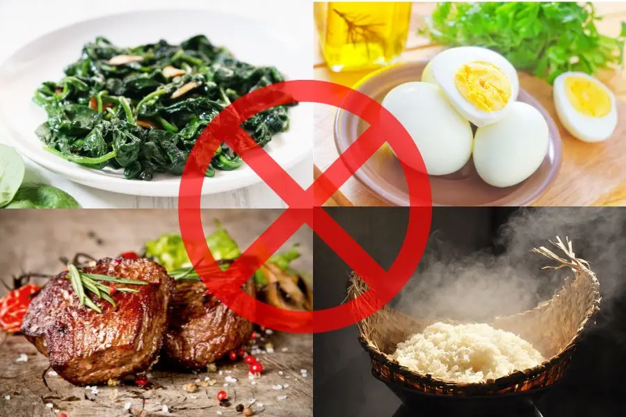 Các loại thực phẩm như rau muống, trứng, thịt bò và đồ nếp không tốt đến quá trình lành vết thương.