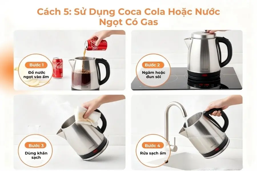 Sử dụng coca-cola hoặc nước ngọt có gas.
