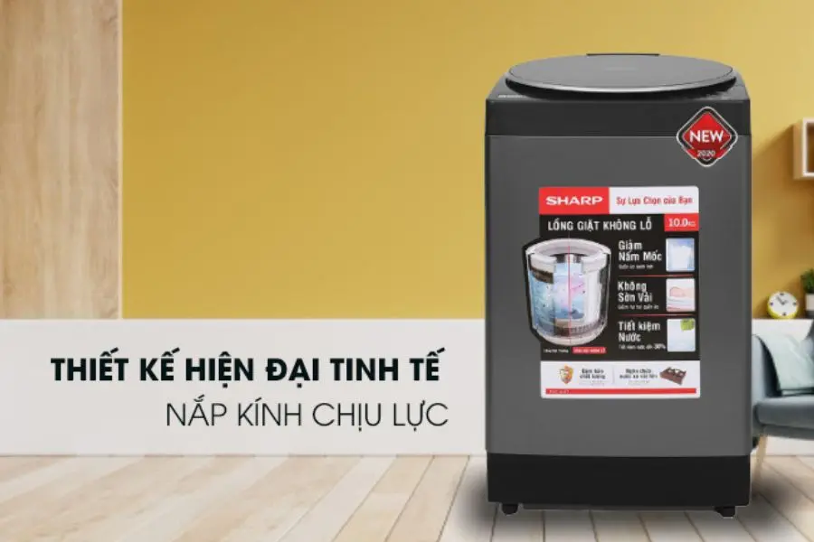 Máy giặt Sharp được trang bị nắp kính chịu lực tốt.