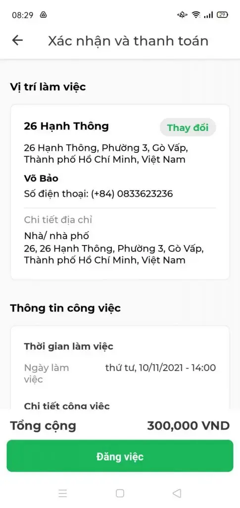Xác nhận lại thông tin và đăng việc