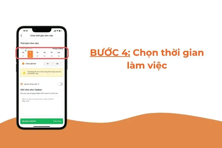 Chọn thời gian làm việc.